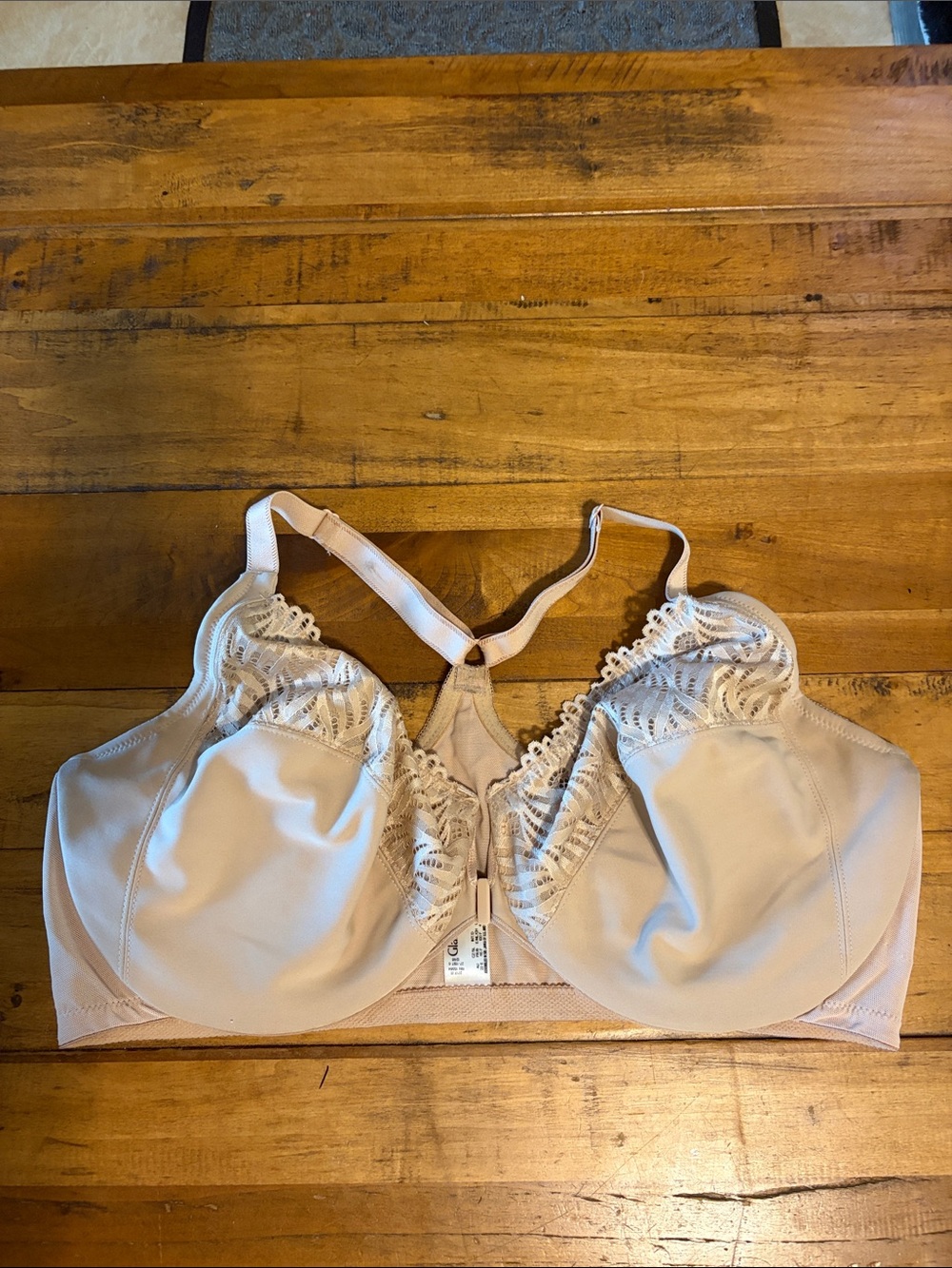Glamorise Beige Lace-Trim Full Coverage Bra 44F